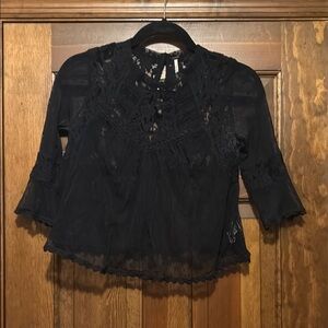 Free People Elegant Black Lace Blouse